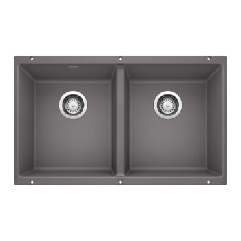 Blanco Precis SILGRANIT 29" 50/50 Double Bowl Undermount Kitchen Sink - Cinder