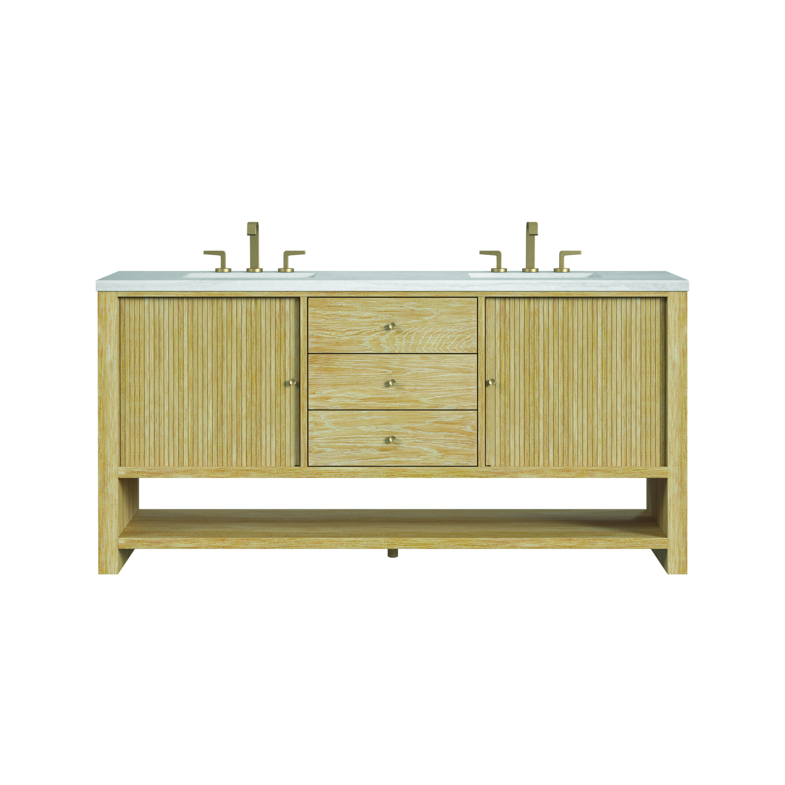 Marigot Single 72" Double Vanity, Sunwashed Oak w/ 3 CM Arctic Fall Solid Surface Top