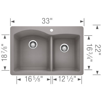 Blanco Diamond SILGRANIT 33" 60/40 Double Bowl Dual Mount Kitchen Sink - Metallic Gray - Image 3