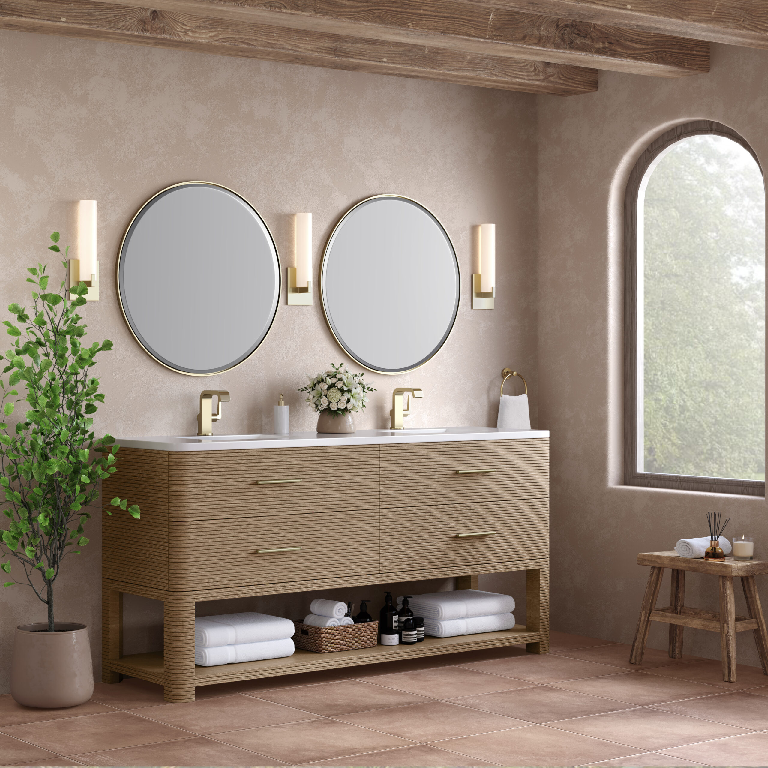 Lucian 72" Double Vanity, Pebble Oak w/ 3 CM White Zeus Quartz Top - Image 4