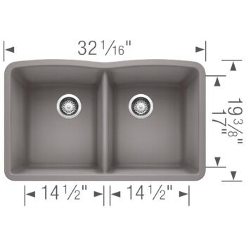 Blanco Diamond SILGRANIT 32" 50/50 Double Bowl Undermount Kitchen Sink - Metallic Gray - Image 4