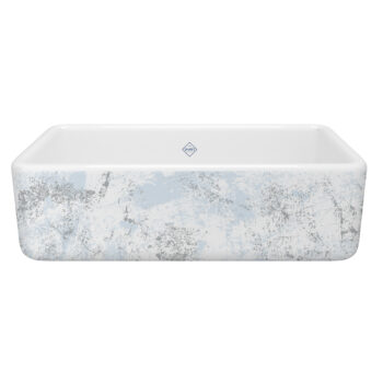 Shaws Lancaster™ 33" Single Bowl Farmhouse Apron Front Fireclay Kitchen Sink With Patina Design In Patina Blue/Silver