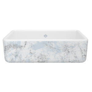 Shaws Lancaster™ 33″ Single Bowl Farmhouse Apron Front Fireclay Kitchen Sink With Patina Design In Patina Blue/Silver