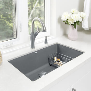 Blanco Precis SILGRANIT 32" Super Single Undermount Kitchen Sink - Metallic Gray - Image 2
