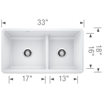 Blanco Precis SILGRANIT 33" 60/40 Reversible Double Bowl Undermount Kitchen Sink with Low Divide - White - Image 3