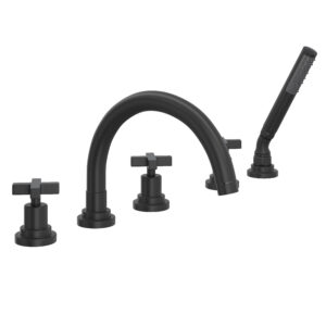 ROHL Lombardia® 5-Hole Deck Mount Tub Filler With C-Spout In Matte Black