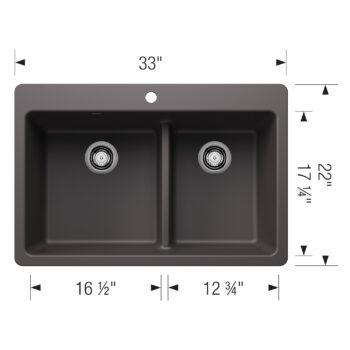 Blanco Liven SILGRANIT 33" 60/40 Double Bowl Dual Mount Kitchen Sink with Low Divide - Cinder - Image 3