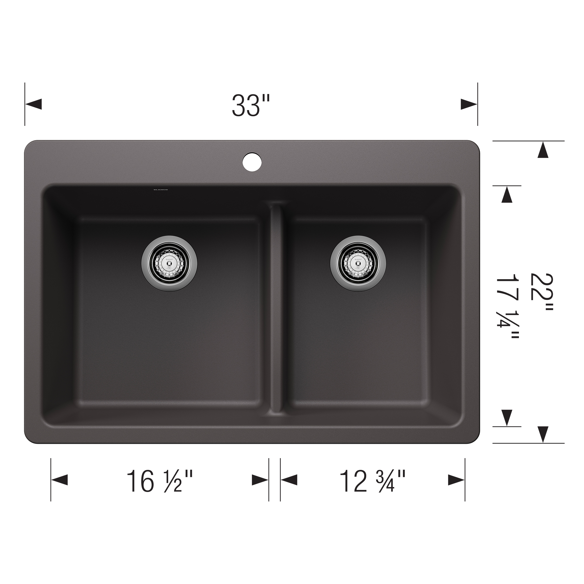Blanco Liven SILGRANIT 33" 60/40 Double Bowl Dual Mount Kitchen Sink with Low Divide - Cinder - Image 3