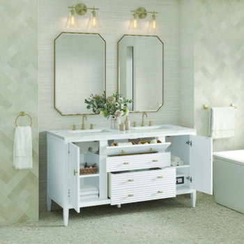 Myrrin 60" Double Vanity, Bright White w/ 3 CM Ethereal Noctis Quartz Top - Image 4
