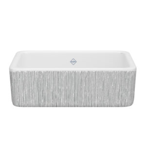 Shaws Lancaster™ 30″ Single Bowl Farmhouse Apron Front Fireclay Kitchen Sink With Lines Design In Lines Silver