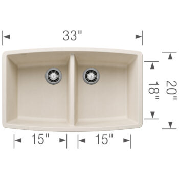 Blanco Performa SILGRANIT 33" 50/50 Double Bowl Undermount Kitchen Sink - Soft White - Image 3