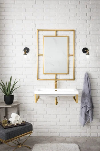 Two Boston 15.25" Wall Brackets, Radiant Gold w/ 31.5" White Glossy Composite Stone Top - Image 2
