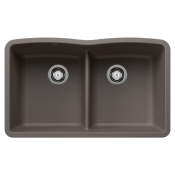 Blanco Diamond SILGRANIT 32" 50/50 Double Bowl Undermount Kitchen Sink with Low Divide - Volcano Gray