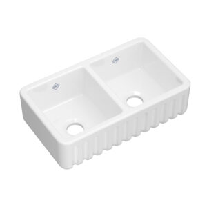 Shaws 31″ Ribchester Double Bowl Apron Front Fireclay Kitchen Sink In White (WH)