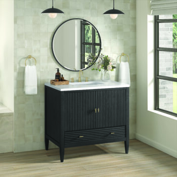 Myrrin 36" Vanity, Carbon Oak w/ 3 CM White Zeus Quartz Top - Image 3