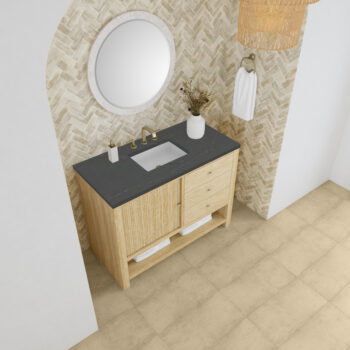 Marigot Single 48" Single Vanity, Sunwashed Oak w/ 3 CM Charcoal Soapstone Quartz Top - Image 5