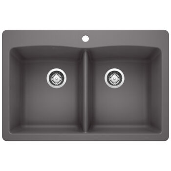 Blanco Diamond SILGRANIT 33" 50/50 Double Bowl Dual Mount Kitchen Sink - Cinder
