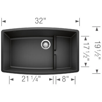 Blanco Performa Cascade SILGRANIT 32" Single Bowl Undermount Kitchen Sink with Colander - Anthracite - Image 3