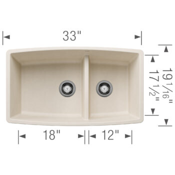 Blanco Performa SILGRANIT 33" 60/40 Double Bowl Undermount Kitchen Sink with Low Divide - Soft White - Image 3