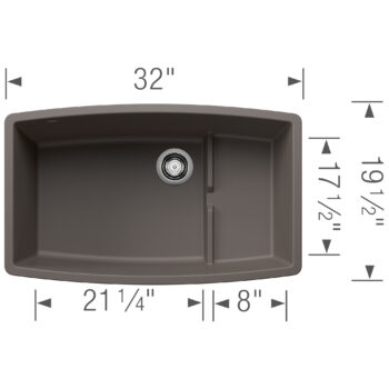 Blanco Performa Cascade SILGRANIT 32" Single Bowl Undermount Kitchen Sink with Colander - Volcano Gray - Image 3