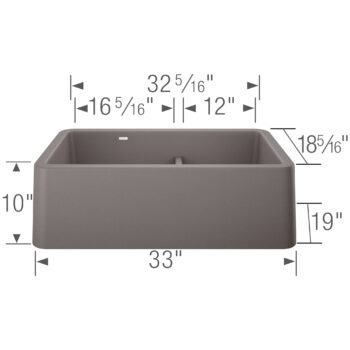 Blanco Ikon SILGRANIT 33" Double Bowl Apron-Front Farmhouse Sink with Low Divide - Metallic Gray - Image 4