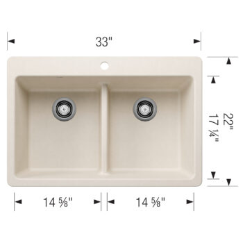 Blanco Liven SILGRANIT 33" 50/50 Double Bowl Dual Mount Kitchen Sink with Low Divide - Soft White - Image 3