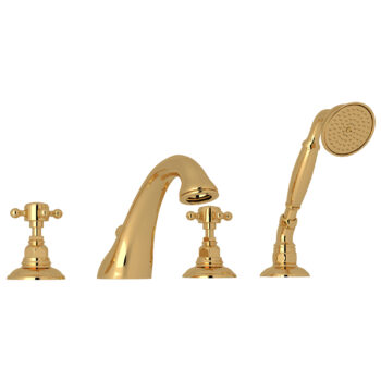 ROHL Acqui® 4-Hole Deck Mount Tub Filler In Unlacquered Brass