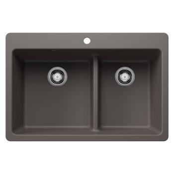 Blanco Liven SILGRANIT 33" 60/40 Double Bowl Dual Mount Kitchen Sink with Low Divide - Volcano Gray