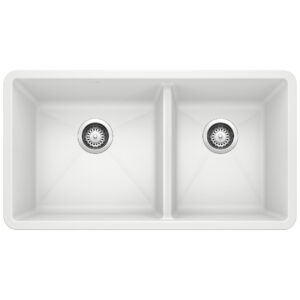 Blanco Precis SILGRANIT 33″ 60/40 Double Bowl Undermount Kitchen Sink – White