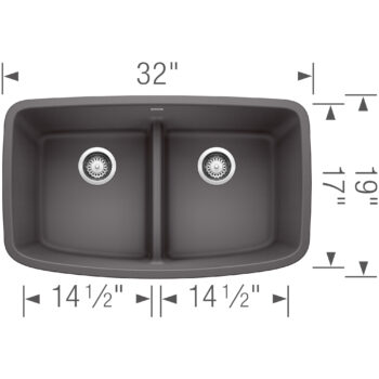 Blanco Valea SILGRANIT 32" 50/50 Double Bowl Undermount Kitchen Sink with Low Divide - Cinder - Image 3
