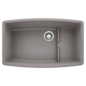 Blanco Performa Cascade SILGRANIT 32″ Single Bowl Undermount Kitchen Sink with Colander – Metallic Gray