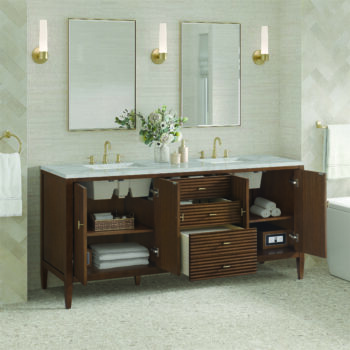 Myrrin 72" Double Vanity, Mid Century Walnut w/ 3 CM Victorian Silver Quartz Top - Image 4