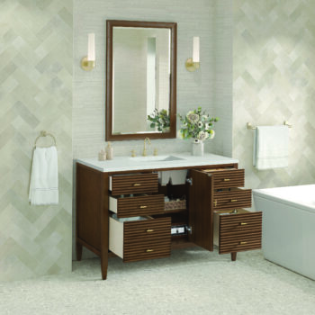 Myrrin 48" Vanity, Mid Century Walnut w/ 3 CM Lime Delight Quartz Top - Image 4