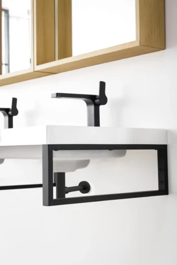 Three Boston 18" Wall Brackets, Matte Black w/ 47" White Glossy Composite Stone Top - Image 4