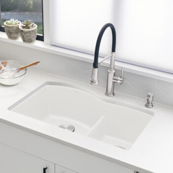 Blanco Diamond SILGRANIT 32" 60/40 Double Bowl Undermount Kitchen Sink with Low Divide - White - Image 3