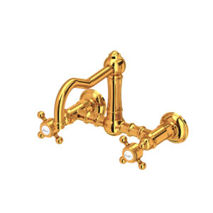 ROHL Acqui® Wall Mount Bridge Kitchen Faucet With Column Spout In Italian Brass