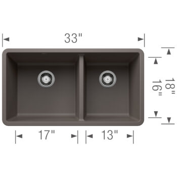 Blanco Precis SILGRANIT 33" 60/40 Double Bowl Undermount Kitchen Sink - Volcano Gray - Image 3