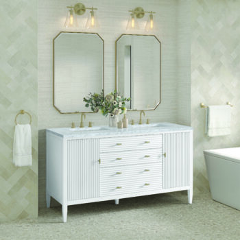 Myrrin 60" Double Vanity, Bright White w/ 3 CM Carrara White Marble Top - Image 3