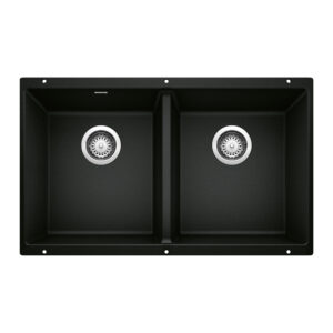Blanco Precis SILGRANIT 29″ 50/50 Double Bowl Undermount Kitchen Sink – Coal Black