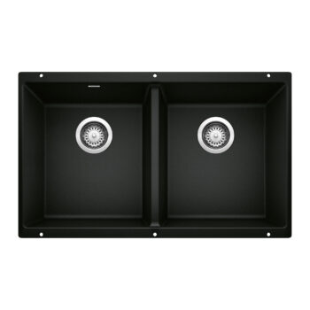 Blanco Precis SILGRANIT 29" 50/50 Double Bowl Undermount Kitchen Sink - Coal Black