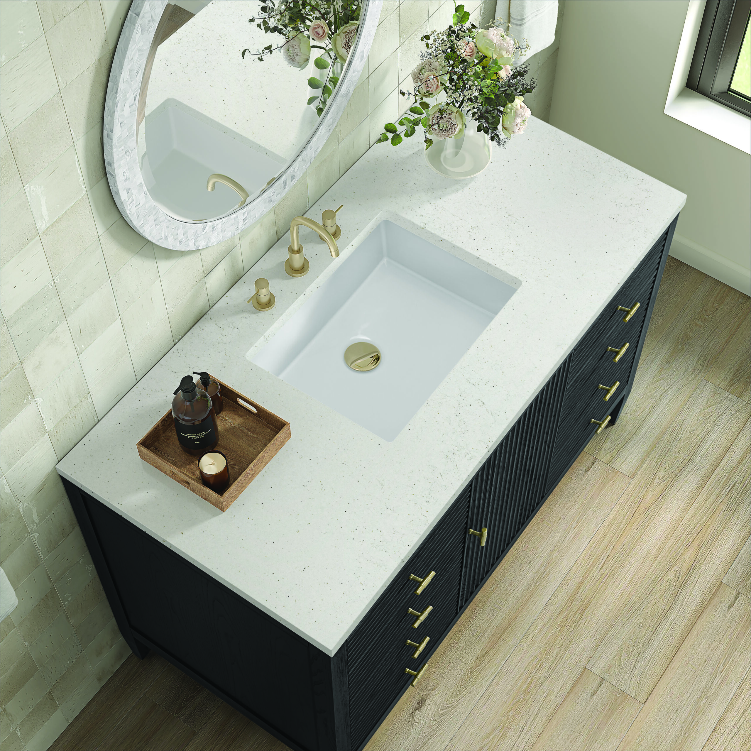 Myrrin 48" Vanity, Carbon Oak w/ 3 CM Lime Delight Quartz Top - Image 5