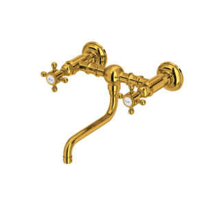 ROHL Acqui® Wall Mount Bridge Lavatory Faucet In Unlacquered Brass