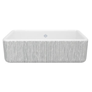 Shaws Lancaster™ 33″ Single Bowl Farmhouse Apron Front Fireclay Kitchen Sink With Lines Design In Lines Silver