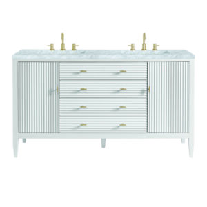 Myrrin 60″ Double Vanity, Bright White w/ 3 CM Carrara White Marble Top