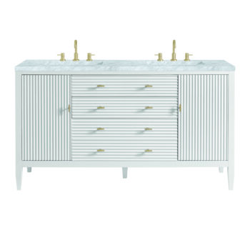 Myrrin 60" Double Vanity, Bright White w/ 3 CM Carrara White Marble Top