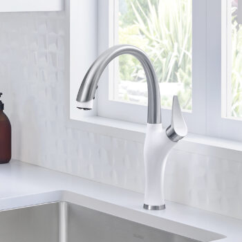 Blanco Artona Pull-Down Dual-Spray Kitchen Faucet 1.5 GPM - PVD Steel/White - Image 3