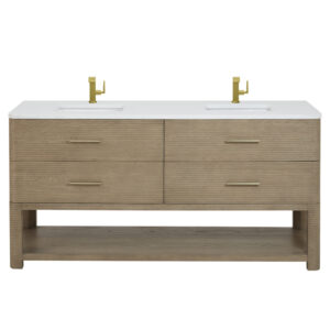Lucian 72″ Double Vanity, Pebble Oak w/ 3 CM White Zeus Quartz Top