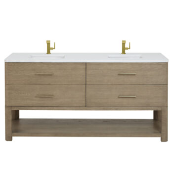 Lucian 72" Double Vanity, Pebble Oak w/ 3 CM White Zeus Quartz Top