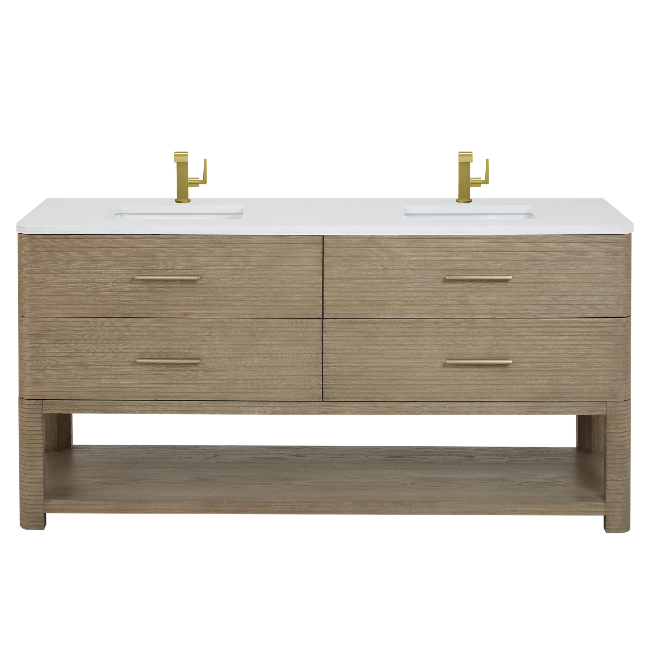 Lucian 72" Double Vanity, Pebble Oak w/ 3 CM White Zeus Quartz Top