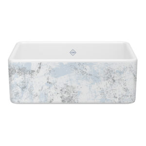 Shaws Shaker™ 30″ Single Bowl Farmhouse Apron Front Fireclay Kitchen Sink With Patina Design In Patina Blue/Silver
